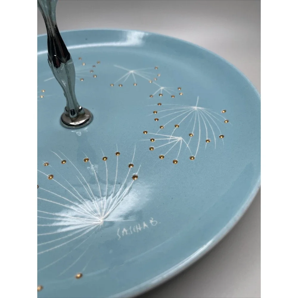 Vintage MCM Sascha Brastoff Zephyr Serving Tidbit Tray‎ Turquoise Aqua